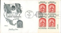 150th Anniversary Mexican Independence 1810-1960 Plate Block of Stamps First Day Cover