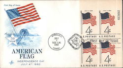 American Flag Independence Day July 4th 1960 Plate Block of Stamps First Day Covers First Day Cover First Day Cover First Day Cover