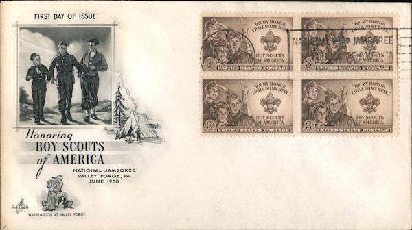 Honoring Boy Scouts of America Block of Stamps First Day Covers