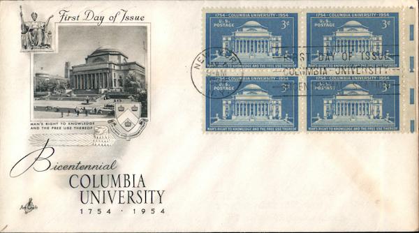 Bicentennial Columbia University 1754-1954 Block of Stamps