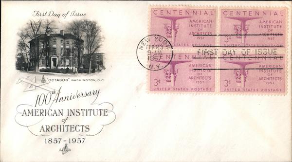 100th Anniversary American Institute of Architects, 1857-1957 Block of Stamps