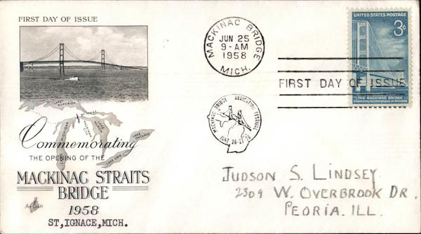 Commemorating the opening of the Mackinac Straits Bridge