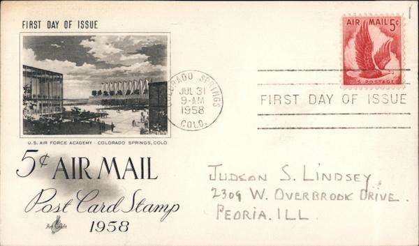 5¢d Air Mail Post Card Stamp 1958 First Day Covers