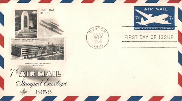 7c Air Mail Stamped Envelope, 1958 First Day Covers