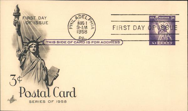 3c Postal Card Series of 1958 First Day Covers