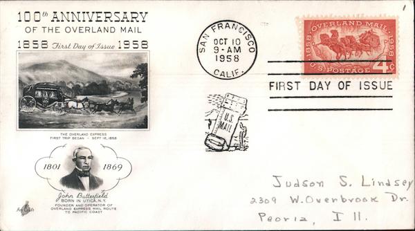 100th Anniversary of the Overland Mail 1858-1958 First Day Covers