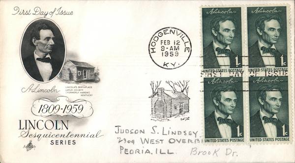Abraham Lincoln Sesquicentennial Series 1809-1959 Block of Stamps