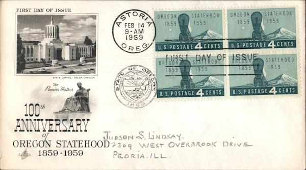 100th Anniversary of Oregon Statehood 1859-1959 Block of Stamps