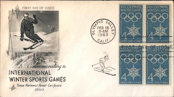 International Winter Sports Games Block of Stamps First Day Covers