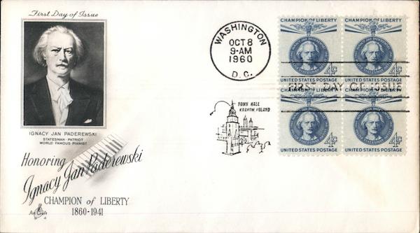 Honoring Ignacy Jan Paderewski Champion of Liberty 1860-1941 Block of Stamps