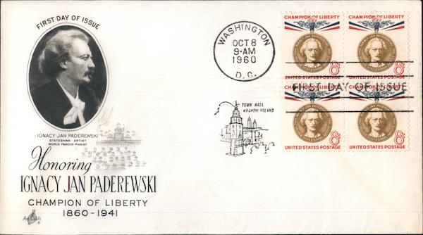 Honoring Ignacy Jan Paderewski Champion of Liberty 1860-1941 Block of Stamps