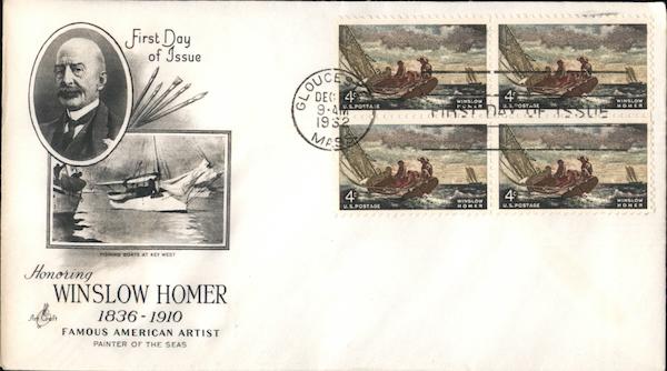 Honoring Winslow Homer, 1836-1910 Block of Stamps First Day Covers