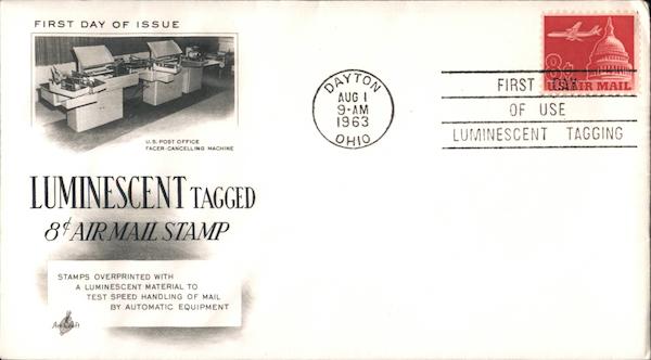 Luminescent Tagged 8c Air Mail Stamp First Day Covers