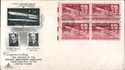 Commemorating the Return of the Wright Brothers Airplane From England to the United States Block of Stamps First Day Cover