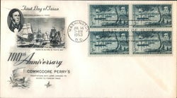 100th Anniversary, Commodore Perry's negotiations with Japan, opening its doors to foreign trade Block of Stamps First Day Cover