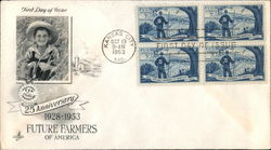 25th Anniversary Future Farmers of America, 1928-1953 Block of Stamps First Day Cover