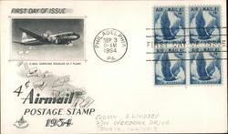 4c Airmail Postage Stamp 1954 Block of Stamps First Day Cover