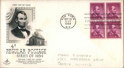 4¢ Regular Postage Series of 1954 Block of Stamps First Day Cover