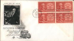Alexander Hamilton Block of Stamps First Day Cover