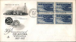50th Anniversary of Oklahoma Statehood 1907-1957 Block of Stamps First Day Cover