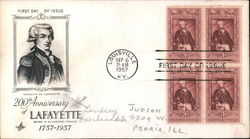 200th Anniversary of Lafayette Block of Stamps First Day Cover