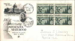 100th Anniversary Minnesota Statehood Block of Stamps First Day Cover