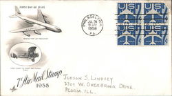 7¢ Air Mail Stamp 1958 Block of Stamps First Day Cover