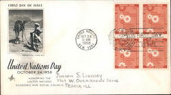 United Nations Day, October 24, 1958 Honoring the United Nations Economic and Social Council Block of Stamps First Day Cover