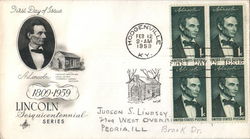 Abraham Lincoln Sesquicentennial Series 1809-1959 Block of Stamps First Day Cover