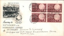 Honoring the XVIIth Congress of the International Chamber of Commerce Block of Stamps First Day Cover