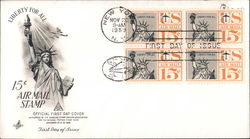 Liberty For All 15¢ Air Mail Stamp Block of Stamps First Day Cover