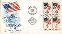 Honoring the 50 Star American Flag, Independence Day July 4, 1960 Block of Stamps First Day Cover