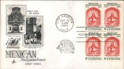 150th Anniversary of Mexican Independence Block of Stamps First Day Cover