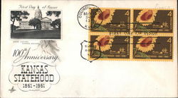 100th Anniversary Kansas Statehood 1861-1961 Block of Stamps First Day Cover