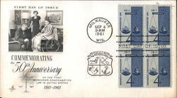 Commemorating the 50th Anniversary of the First Workmen's Compensation Laws in United States Block of Stamps First Day Cover