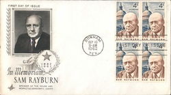 In Memoriam 1882-1961 Sam Rayburn, Speaker of the House and Respected Democratic Leader Block of Stamps First Day Cover