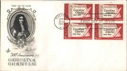 300th Anniversary Carolina Charter Block of Stamps First Day Cover