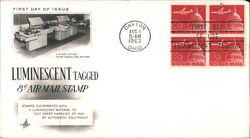 Luminescent Tagged 8¢ Air Mail Stamp Block of Stamps First Day Cover