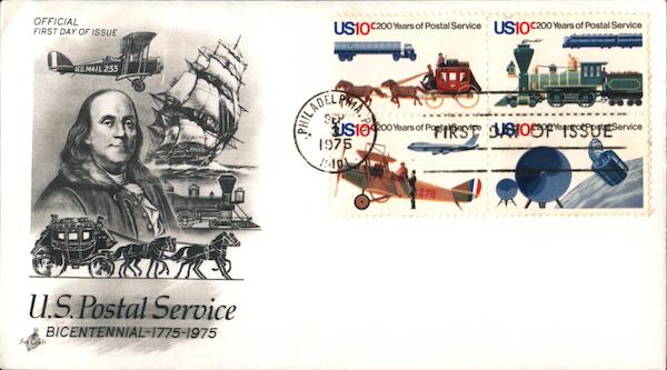 U.S. Postal Service Bicentennial-1775-1975 Block of Stamps