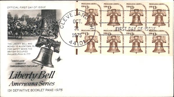 Liberty Bell Americana Series Block of Stamps First Day Covers