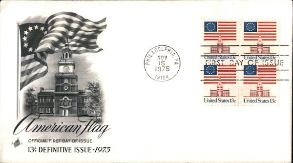 American Flag 13¢ Definitive Issue 1975 Block of Stamps