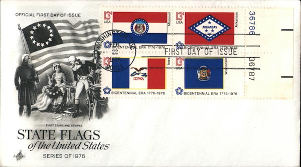State Flags of the United States Block of Stamps First Day Covers