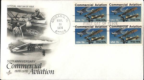 Commercial Aviation 1926-1976 Block of Stamps First Day Covers