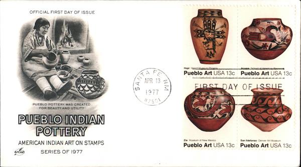 Pueblo Indian Pottery - American Indian Art on Stamps - Series of 1977 Block of Stamps