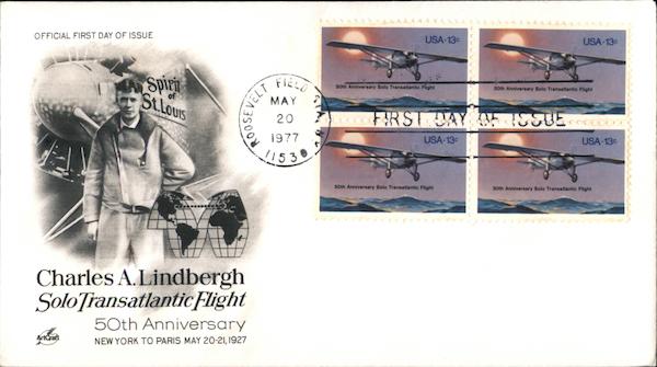 CHARLES A. LINDBERGH Block of Stamps First Day Covers