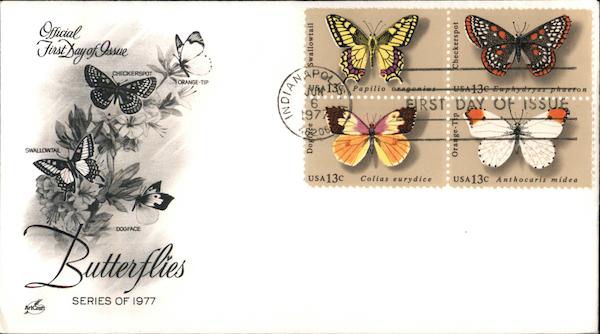 Butterflies Series of 1977 Block of Stamps First Day Covers