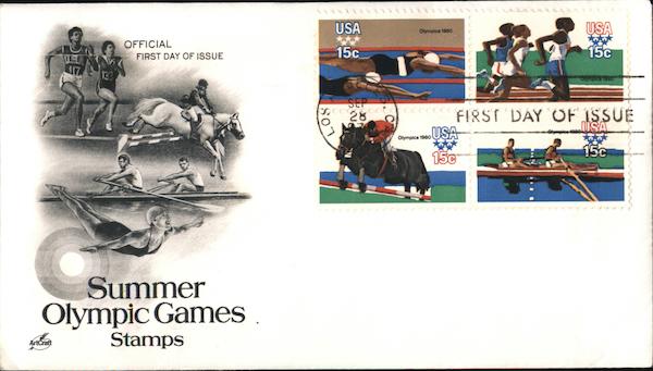 Summer Olympic Games Stamps Block of Stamps First Day Covers