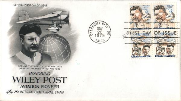 Honoring Wiley Post Aviation Pioneer 25¢ International Airmail Stamp