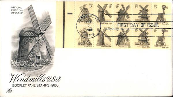 Windmills USA Booklet Pane Stamps 1980 Block of Stamps