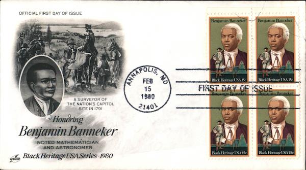 Honoring Benjamin Banneker - Noted Mathematician and Astronomer - Black Heritage USA Series 1980 Block of Stamps
